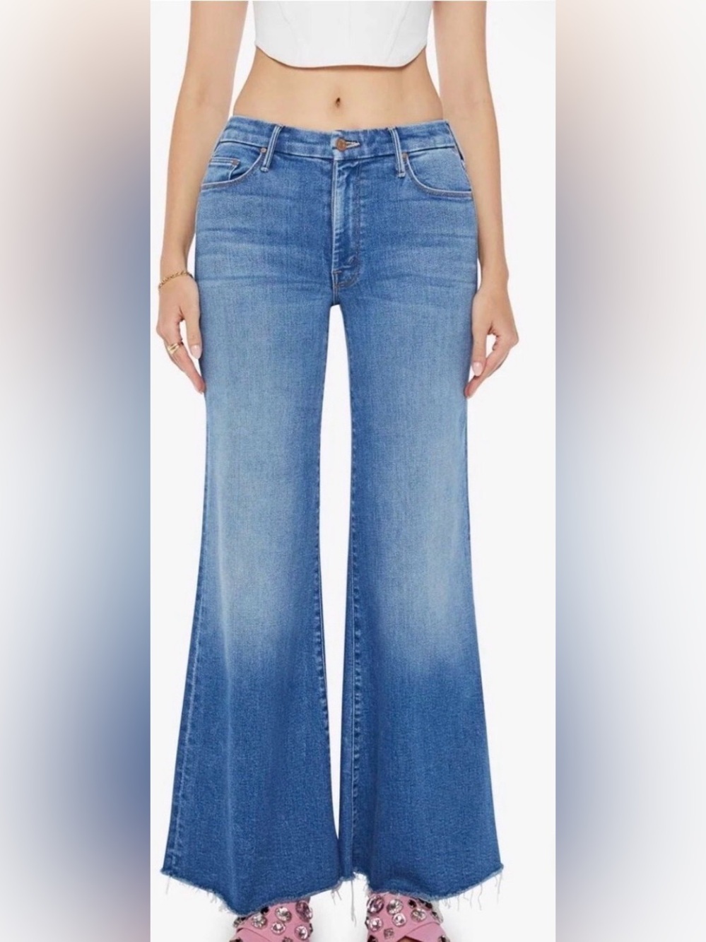 MOTHER Roller fray Blue Wide-Leg Flare Jeans